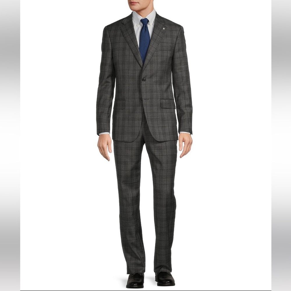 NWT Men's Grey with Navy Glenn Plaid Basic Suit
